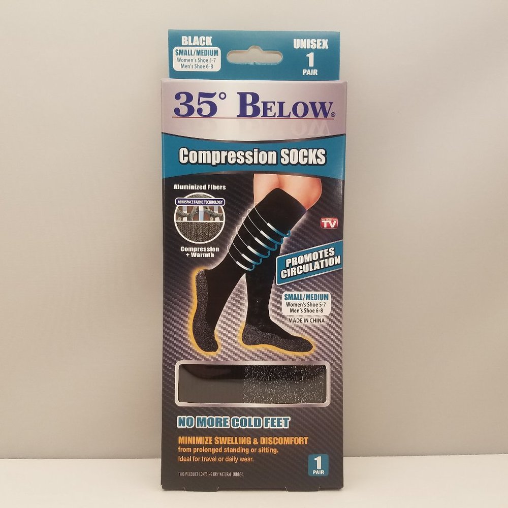 35° 35 DEGREE BELOW SOCKS Small/Medium Black Unisex 1 Pair AS SEEN ON TV
